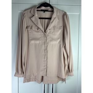 White House Black Market Button Up Blouse Pink Blush Long Sleeve Size S